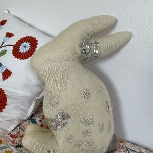 West Elm Embroidered Cream Bunny Decor